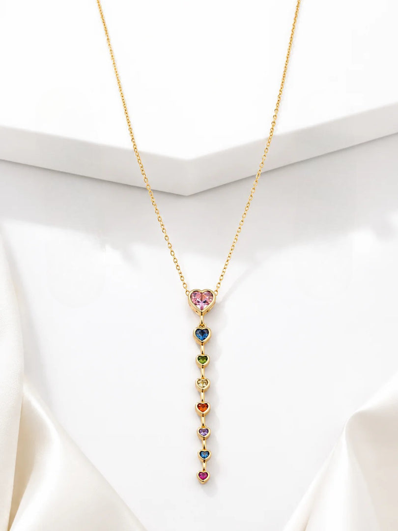 Anti-Tarnish Luxury Rainbow Heart Drop Necklace Set