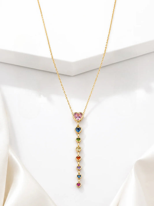 Anti-Tarnish Luxury Rainbow Heart Drop Necklace Set