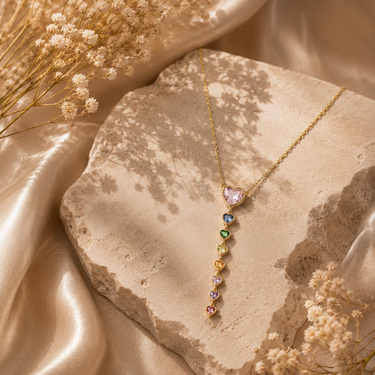 Anti-Tarnish Luxury Rainbow Heart Drop Necklace Set