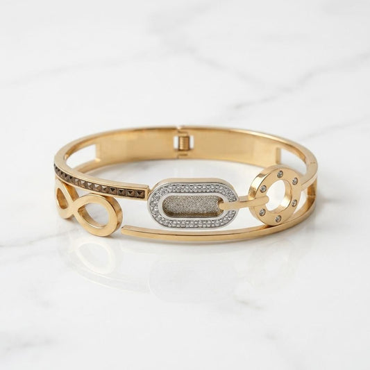 18K Gold Plated Geometric Cuff Bangle – Anti-Tarnish Stainless Steel Bracelet for Women